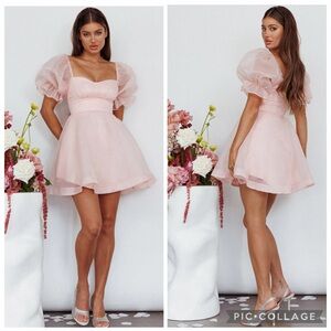 Mika & Gala I've Got Sunshine Puff Sleeve Mini Dress Blush Size XL NWT